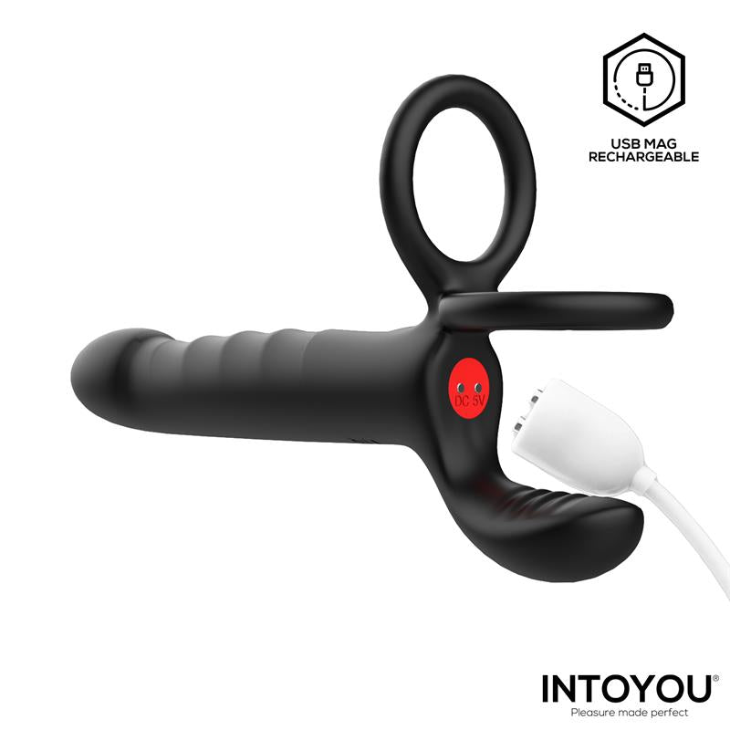 Magnor Dildo with Double Ring and Balls Stimulator