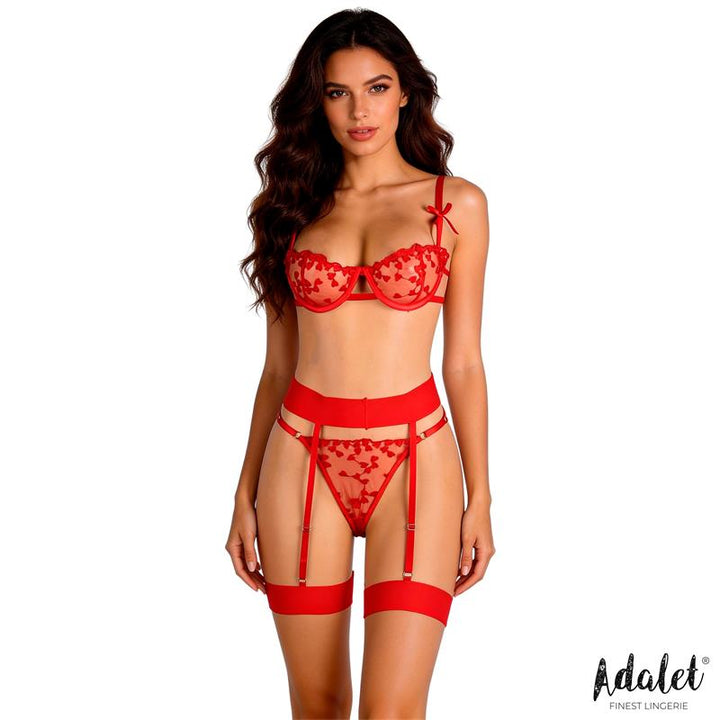 Yvonne bra thong and garter belt Set with Hearts Red