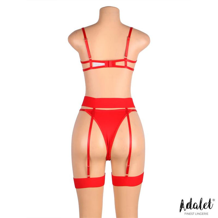 Yvonne bra thong and garter belt Set with Hearts Red
