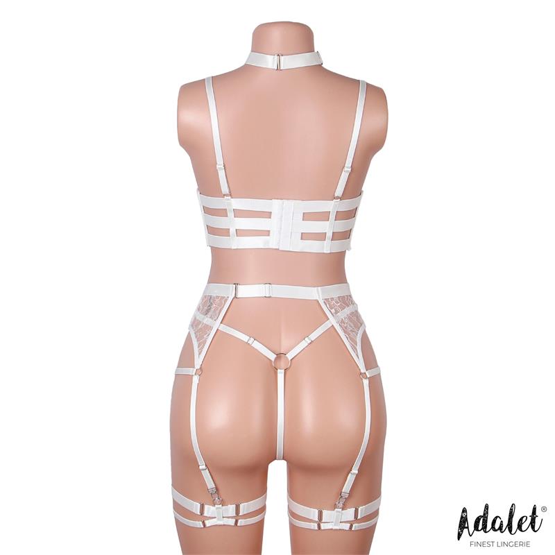 Hyacinth Bra Garter Set with Thong White
