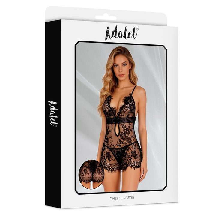 Fiora Babydoll and Thong Black