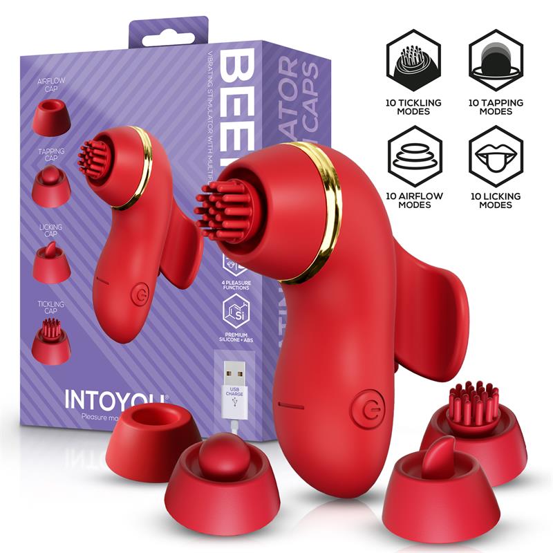 Beeny Stimulator with 4 Caps Suction Tapping Tickling and Licking