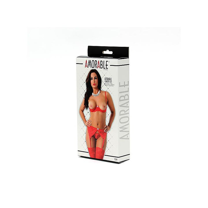 5 Pieces Set with Open Bra Red