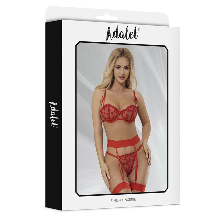Yvonne bra thong and garter belt Set with Hearts Red