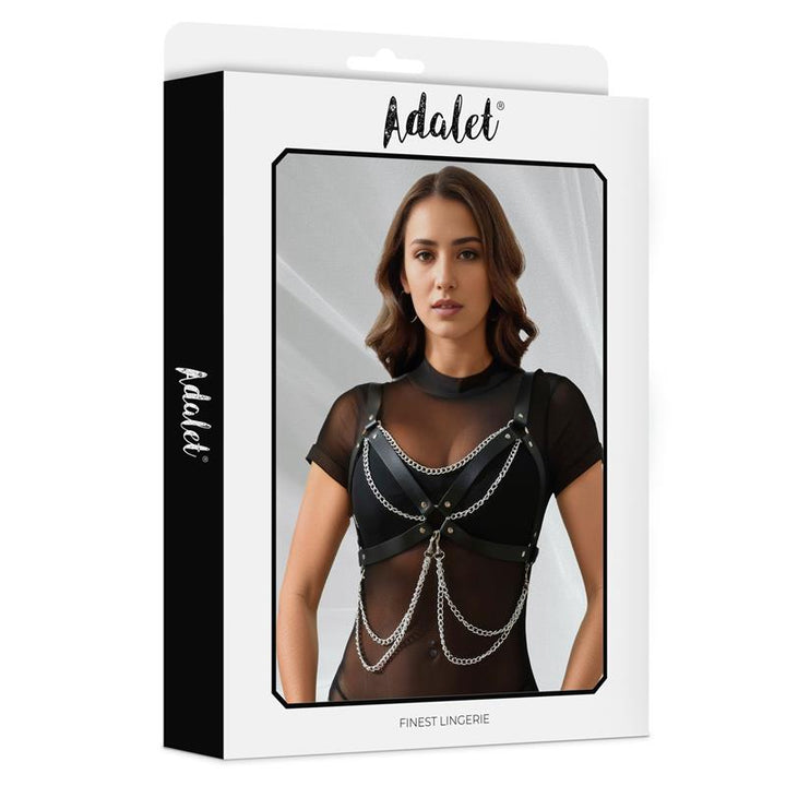 Noelle Vegan Leather Chest Harness with Chain One size