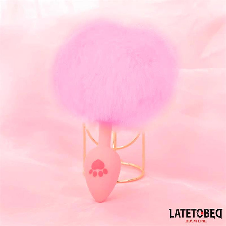 Pink Silicone Anal Plug with Pompon Pink