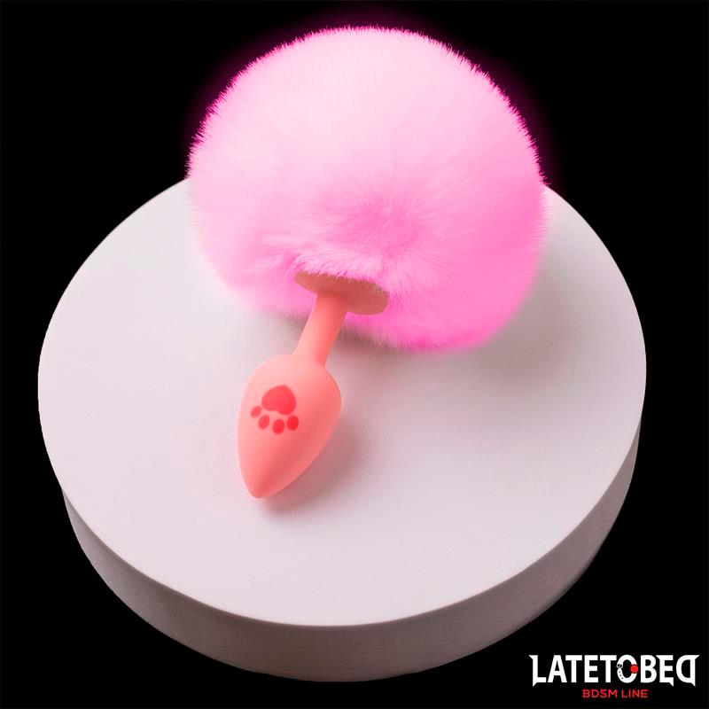 Pink Silicone Anal Plug with Pompon Pink