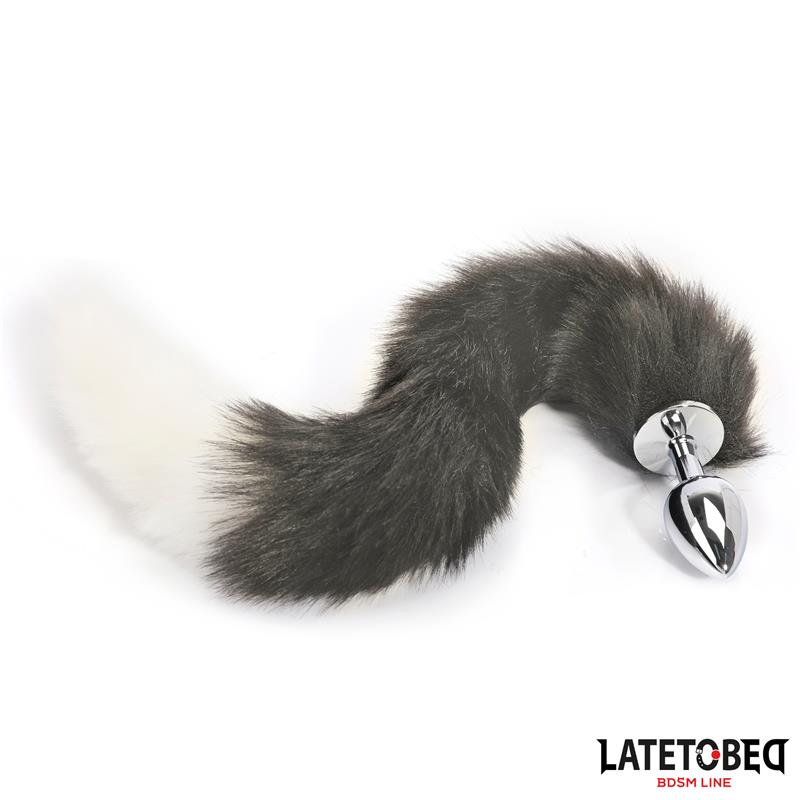 Anal plug with tail Gray and White 40 cm