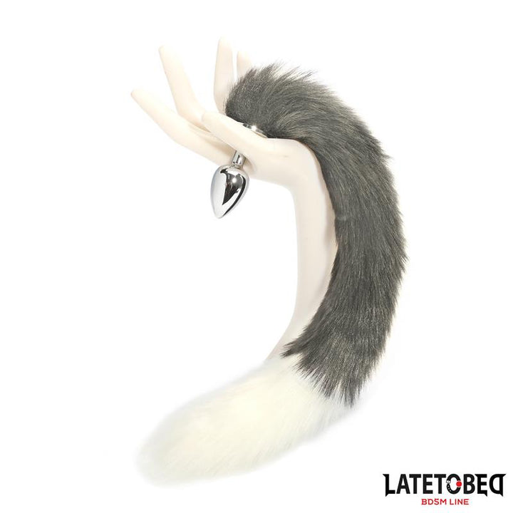 Anal plug with tail Gray and White 40 cm