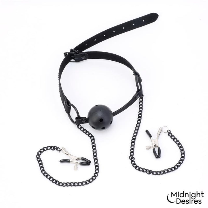 Ball Gag with Nipple Clamps