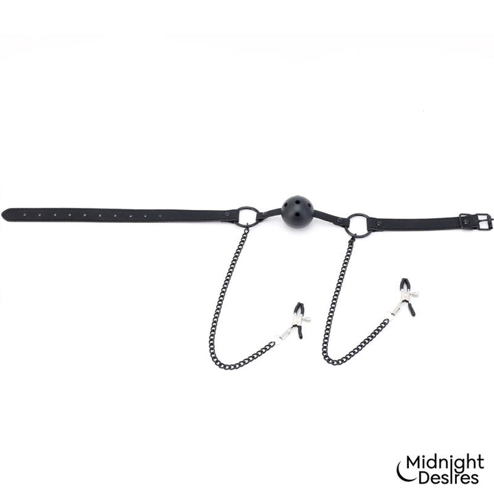 Ball Gag with Nipple Clamps